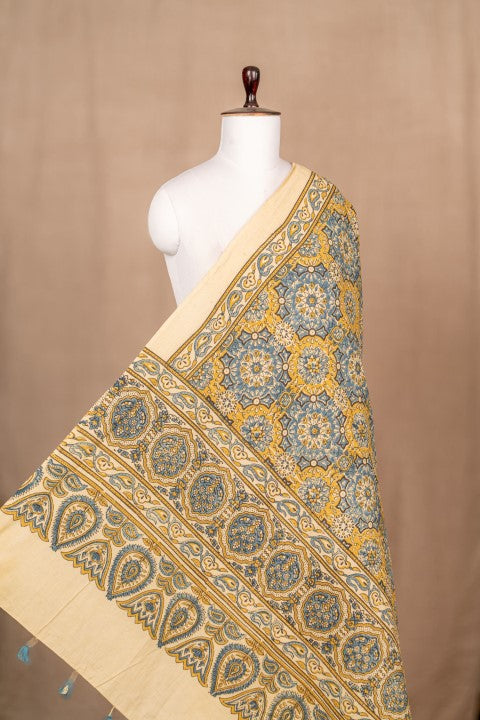 Beige Ajrakh Cotton Block Print