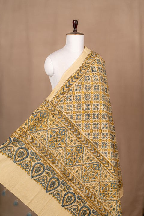Beige Ajrakh Cotton Block Print