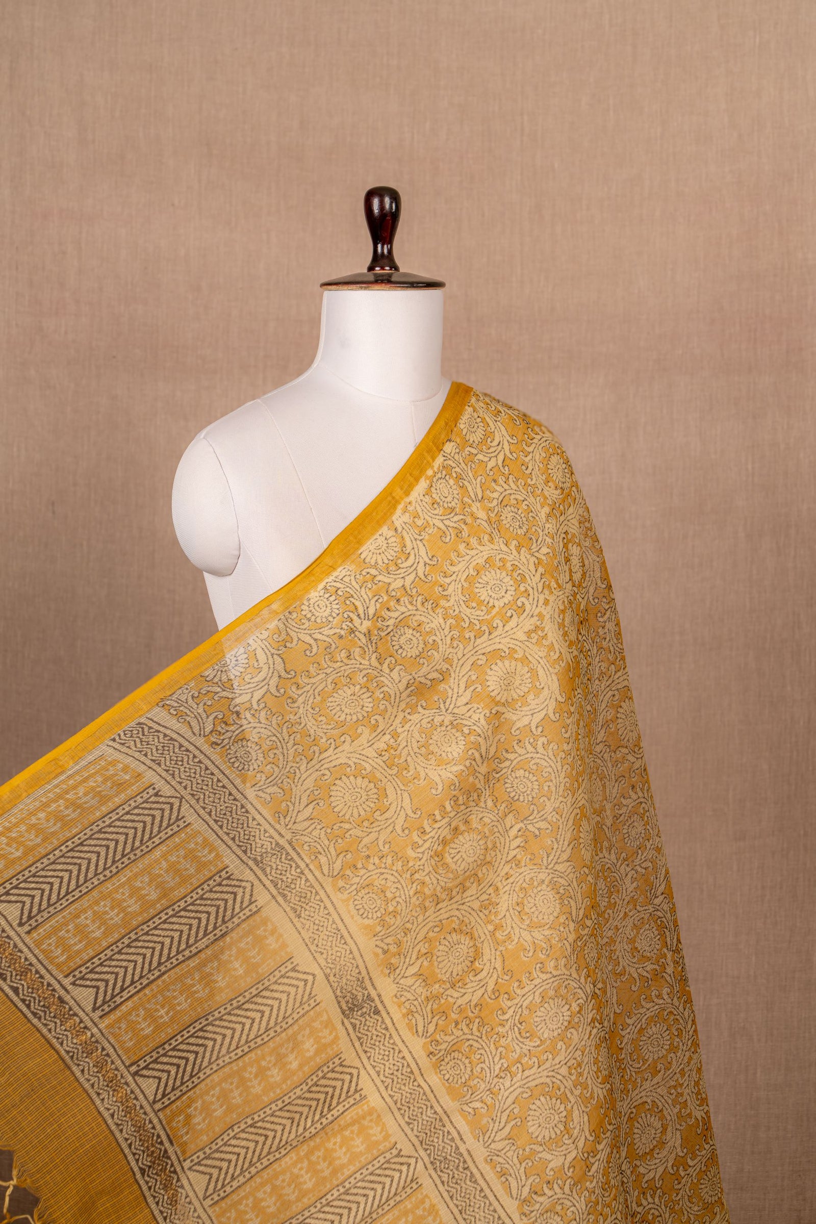 Yellow Kota Doria Block Print