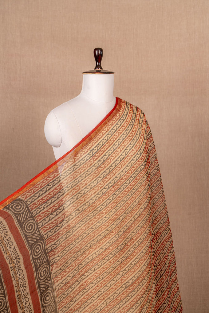 Maroon Kota Doria Block Print