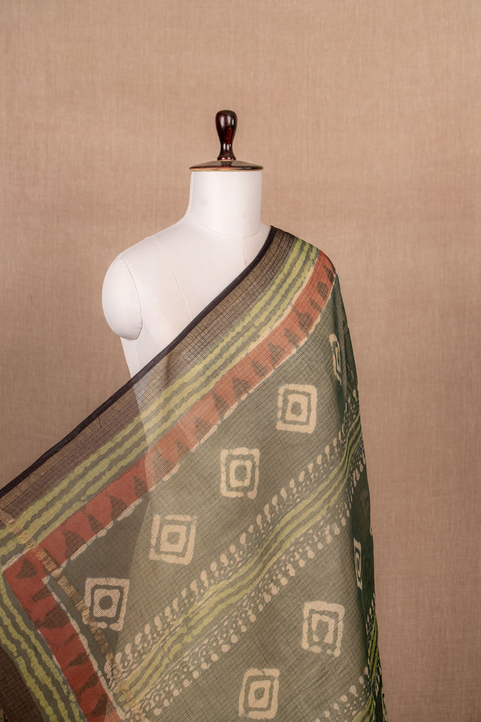 Green Kota Doria Block Print