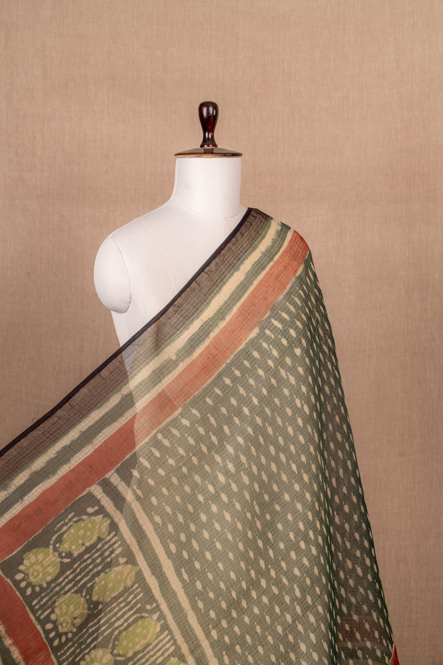 Green Kota Doria Block Print
