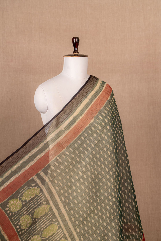 Green Kota Doria Block Print