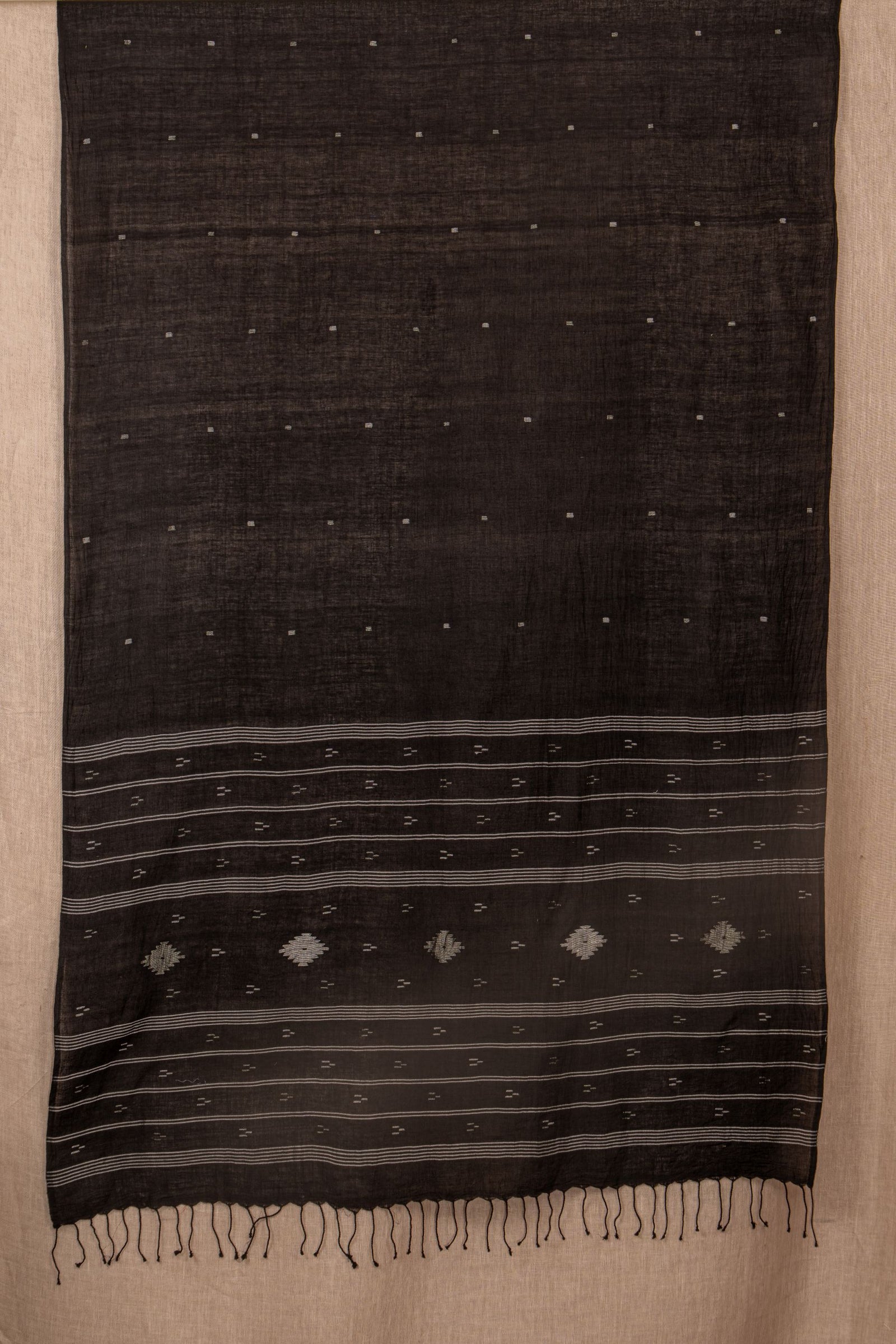 Black Jamdani Mul Cotton Handwoven