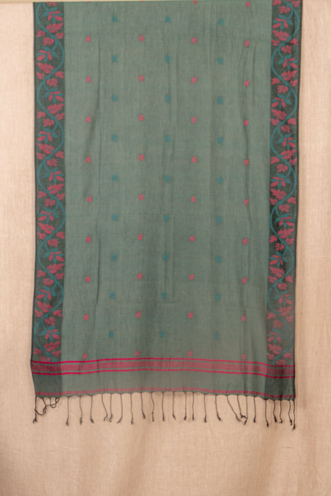 Pine Green Mul Cotton Jamdani