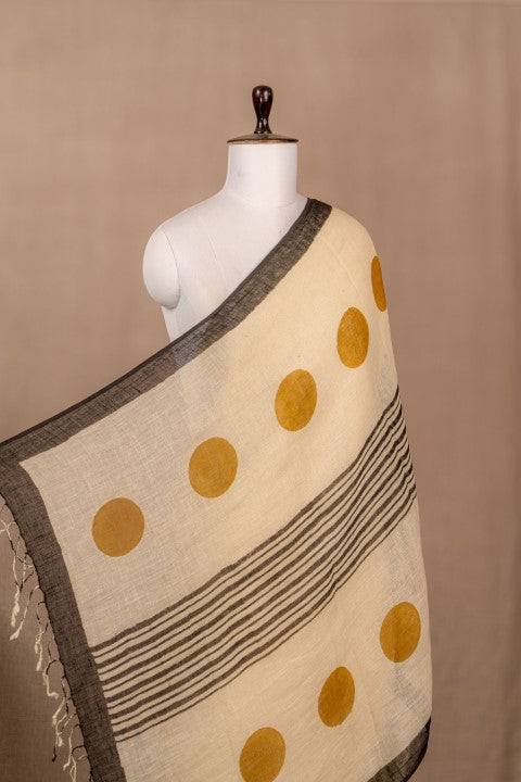 Beige Linen Block Print