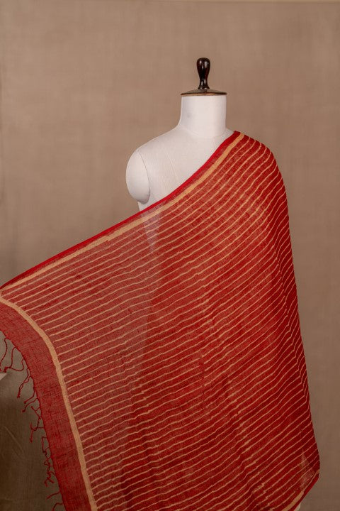 Red Linen Block Print