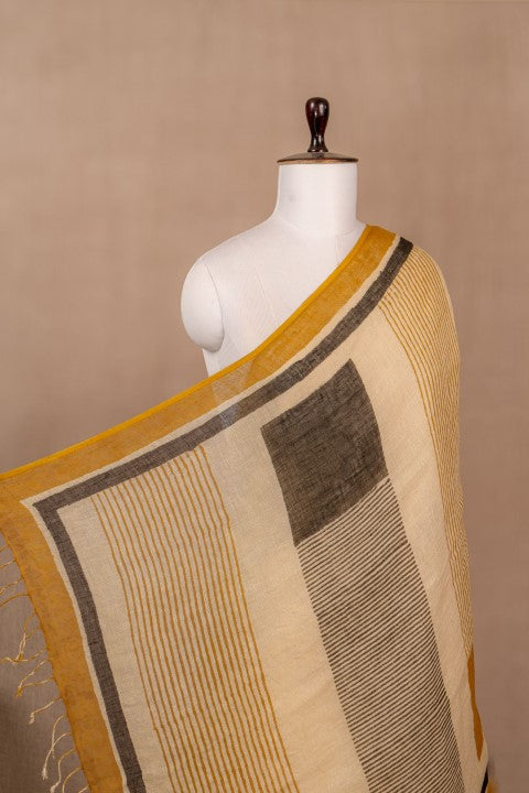 Beige Linen Block Print