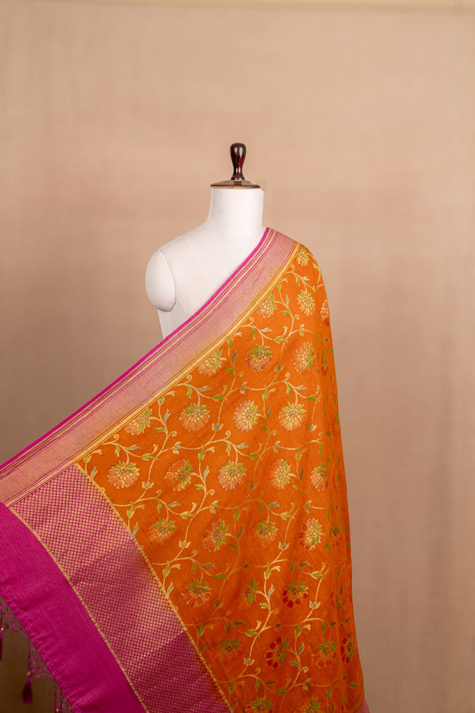 Rust Cutwork Jal Muga Silk Handloom