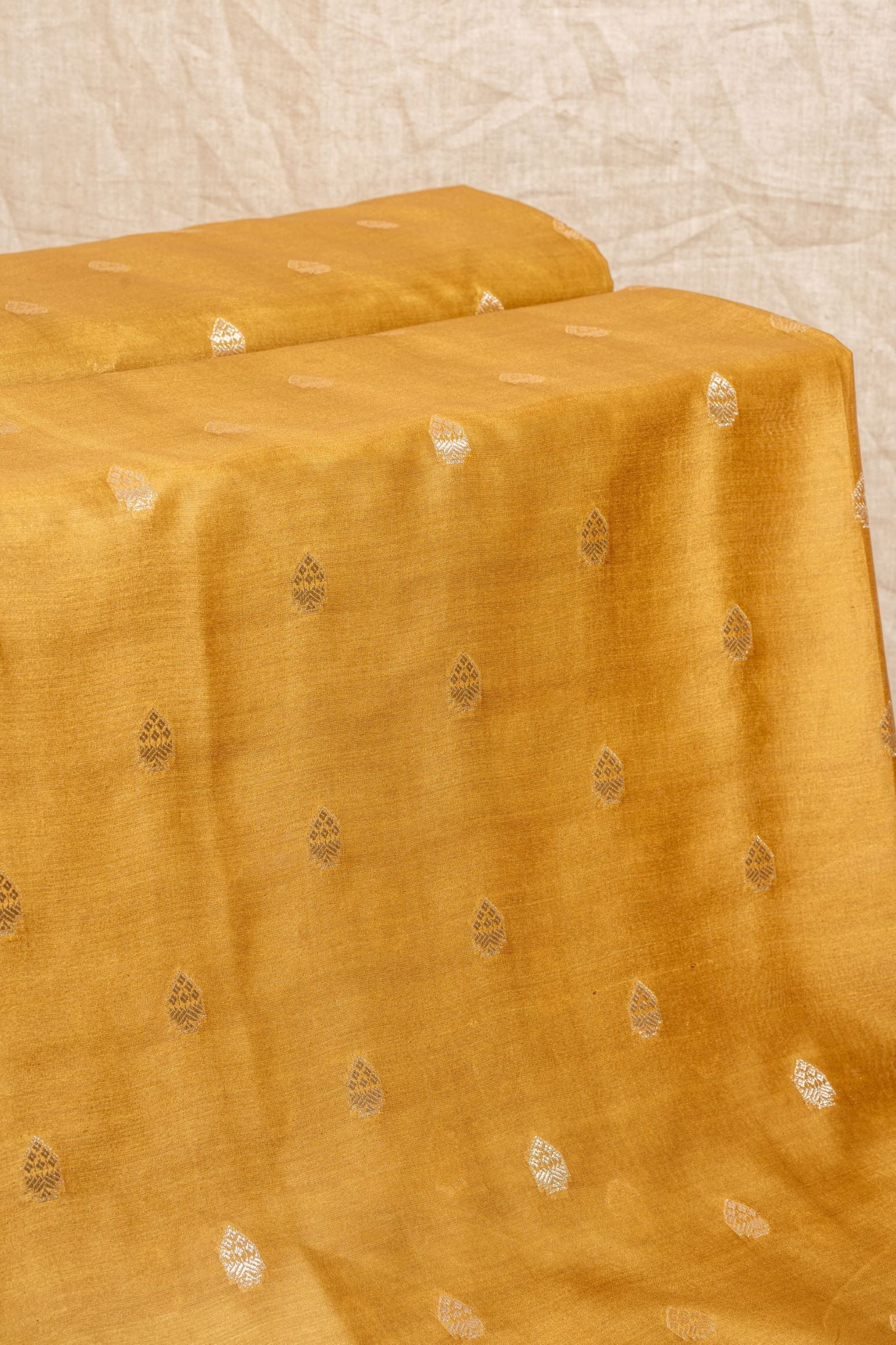 Ochre Yellow Cutwork Buti Chanderi Silk Handwoven