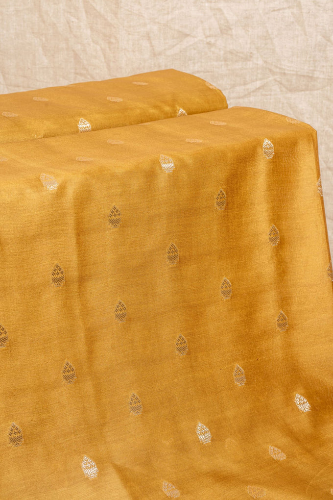 Ochre Yellow Cutwork Buti Chanderi Silk Handwoven