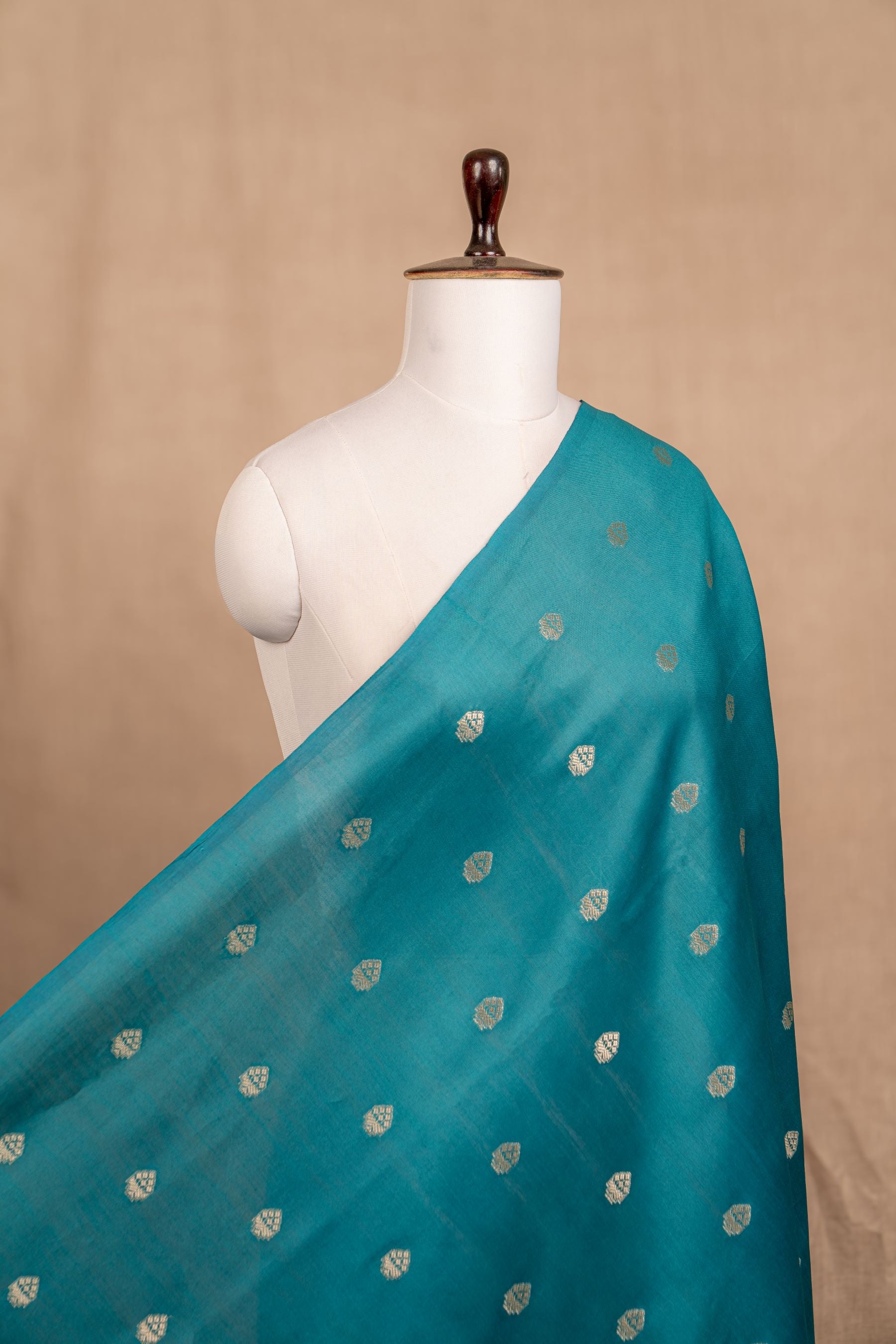 Teal Cutwork Buti Chanderi Silk Handwoven