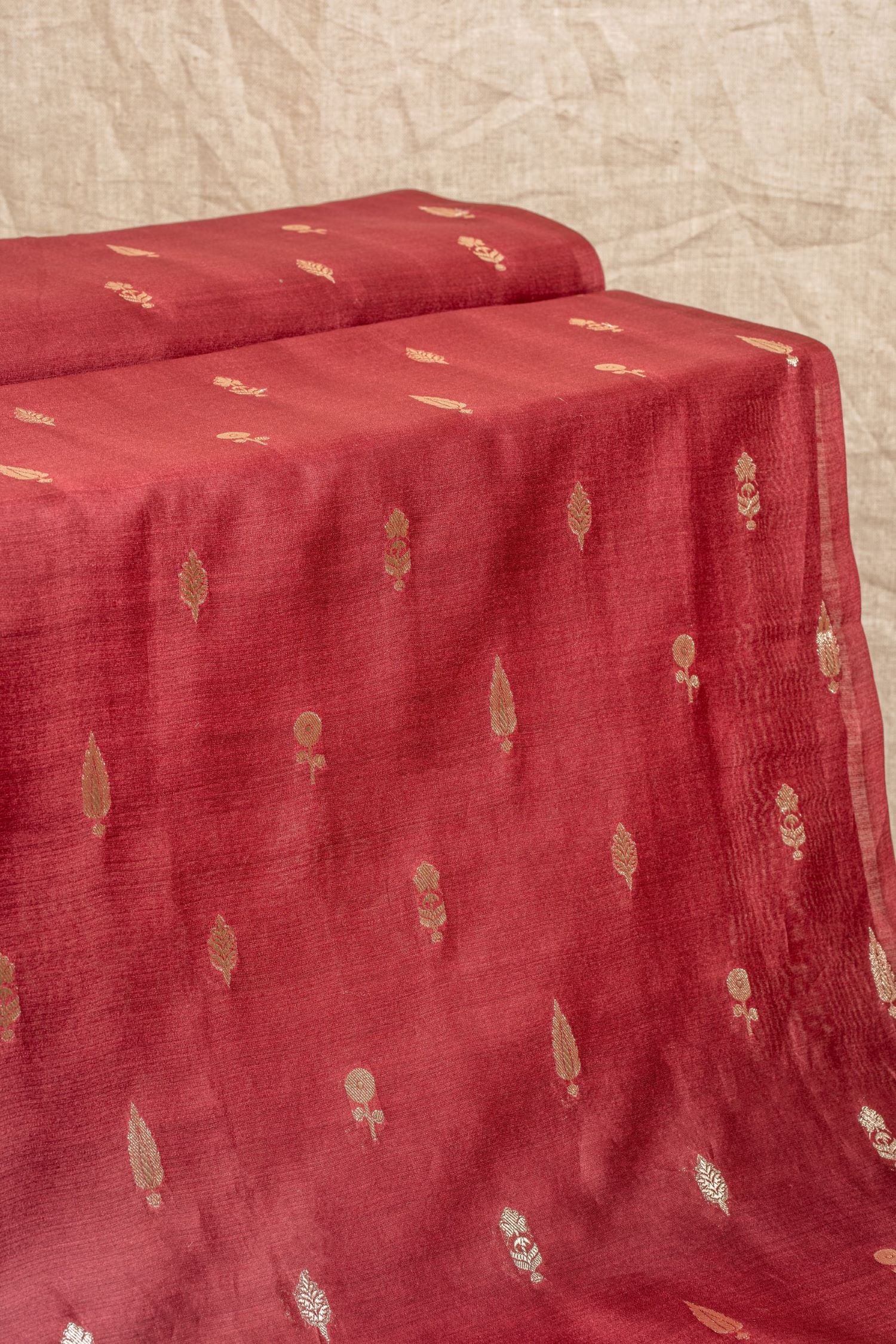 Maroon Cutwork Buti Chanderi Silk Handwoven