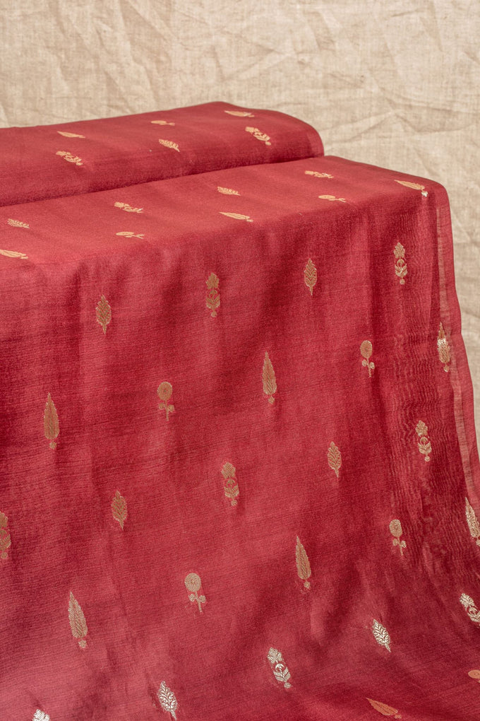 Maroon Cutwork Buti Chanderi Silk Handwoven
