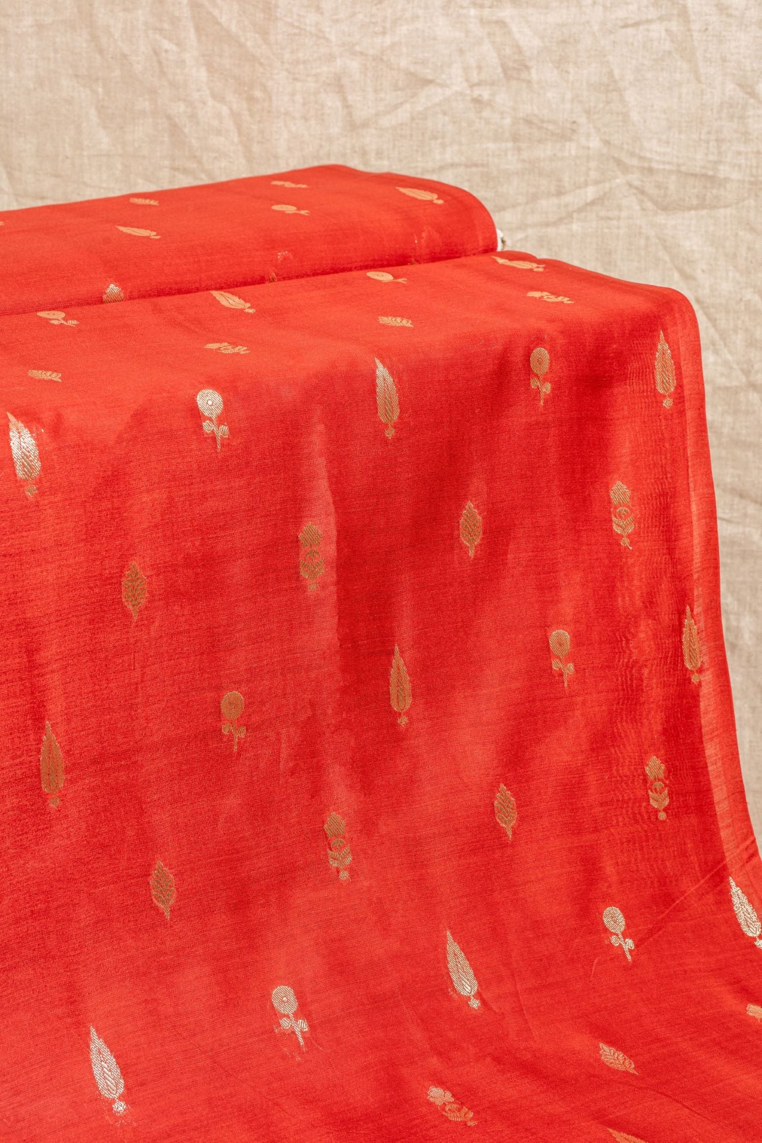Red Cutwork Buti Chanderi Silk Handwoven