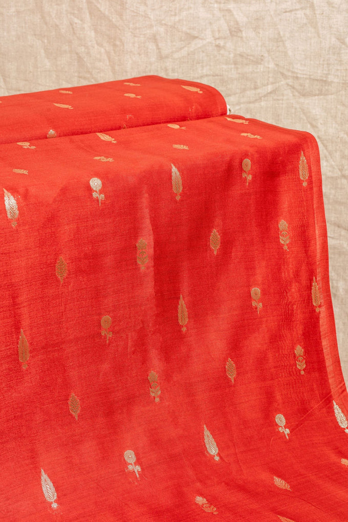 Red Cutwork Buti Chanderi Silk Handwoven
