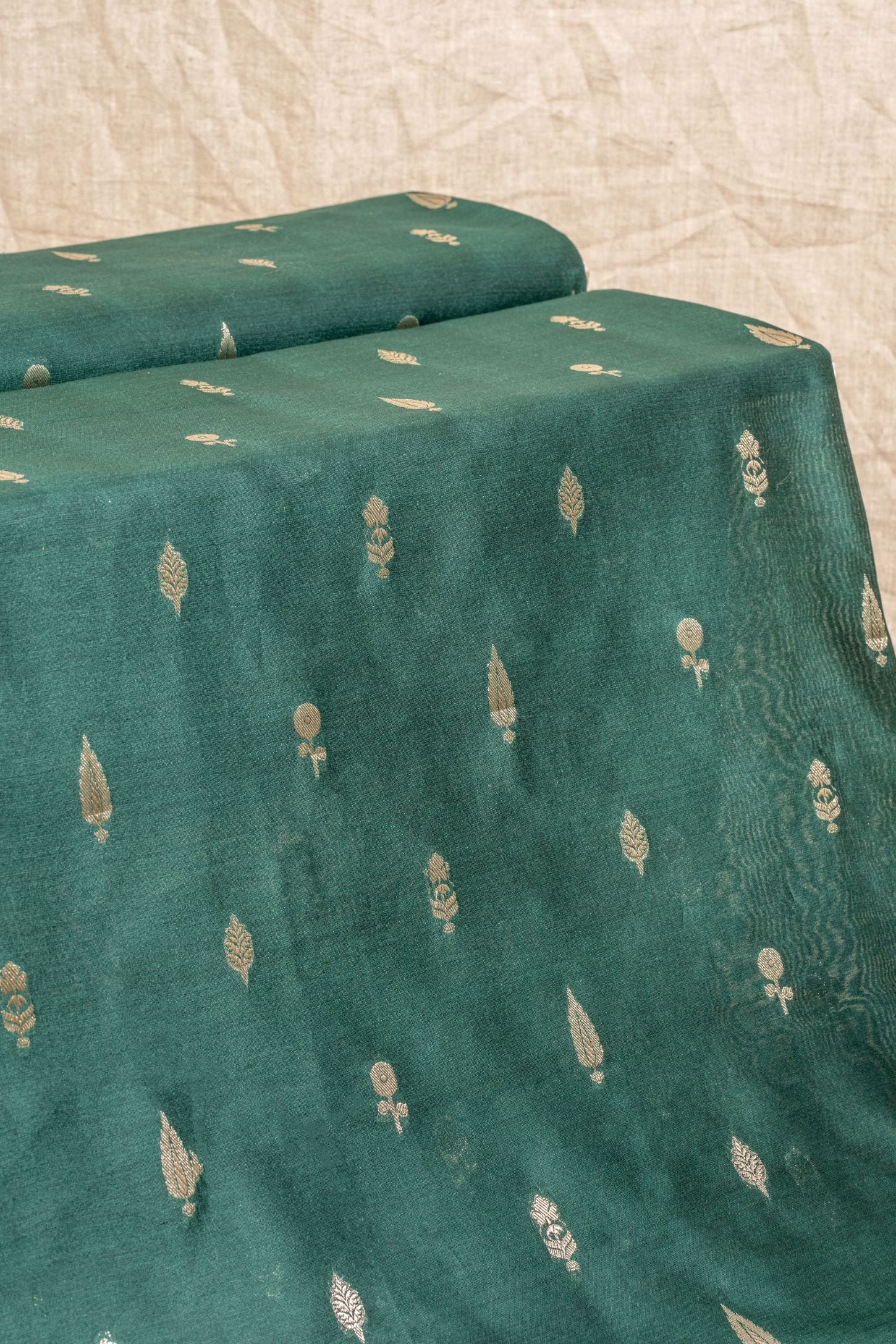 Bottole Green Cutwork Buti Chanderi Silk Handwoven