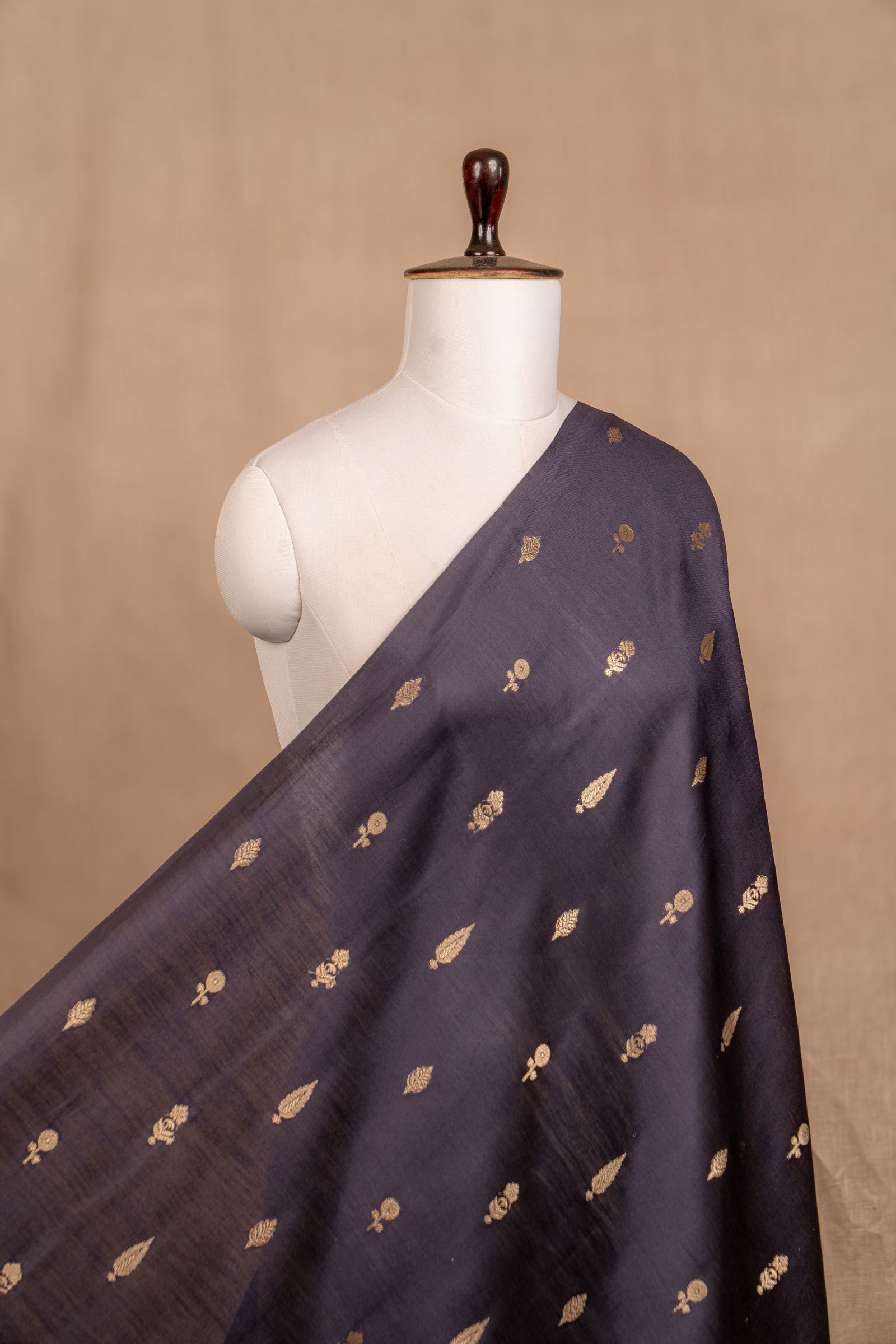 Navy Blue Cutwork Buti Chanderi Silk Handwoven