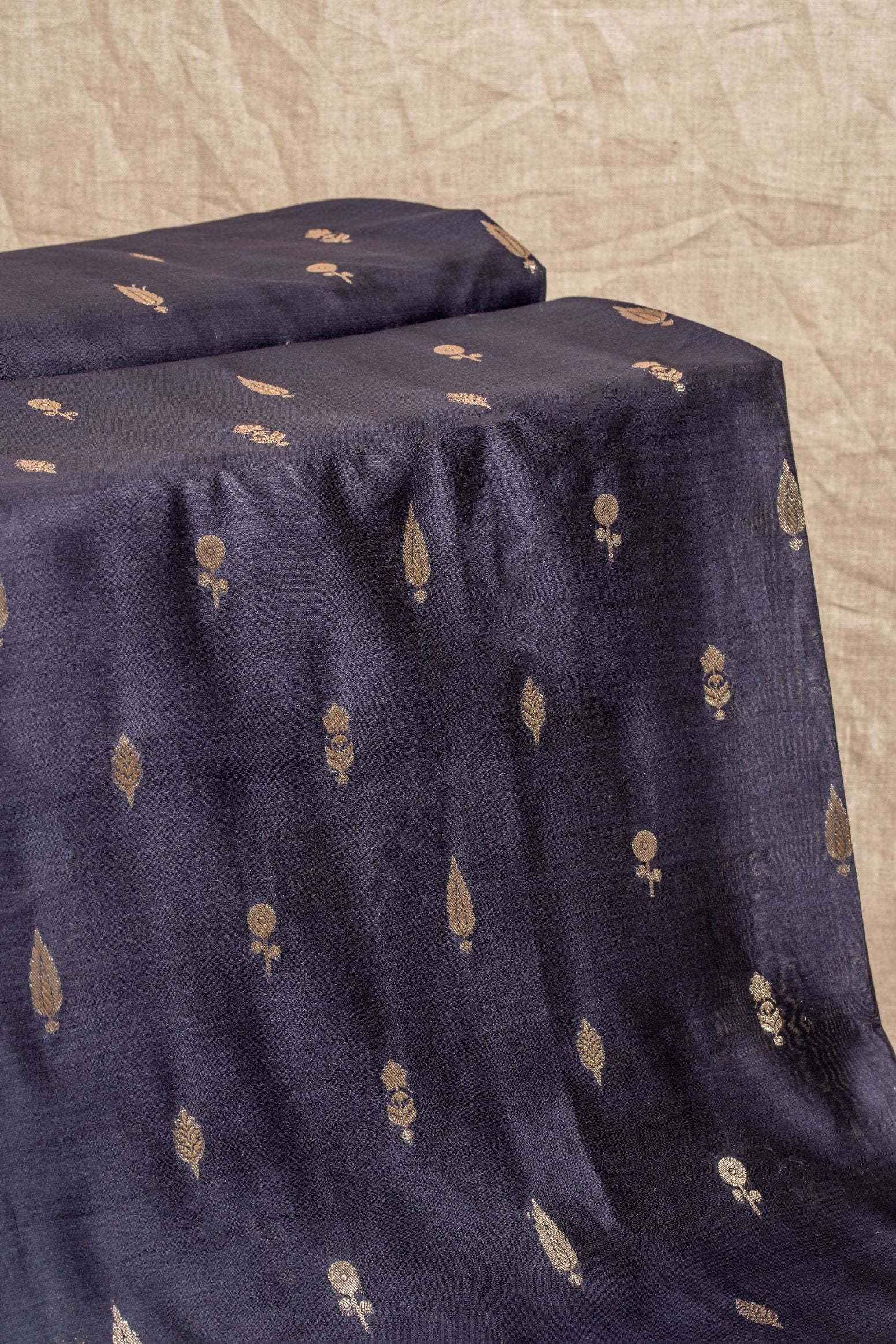 Navy Blue Cutwork Buti Chanderi Silk Handwoven
