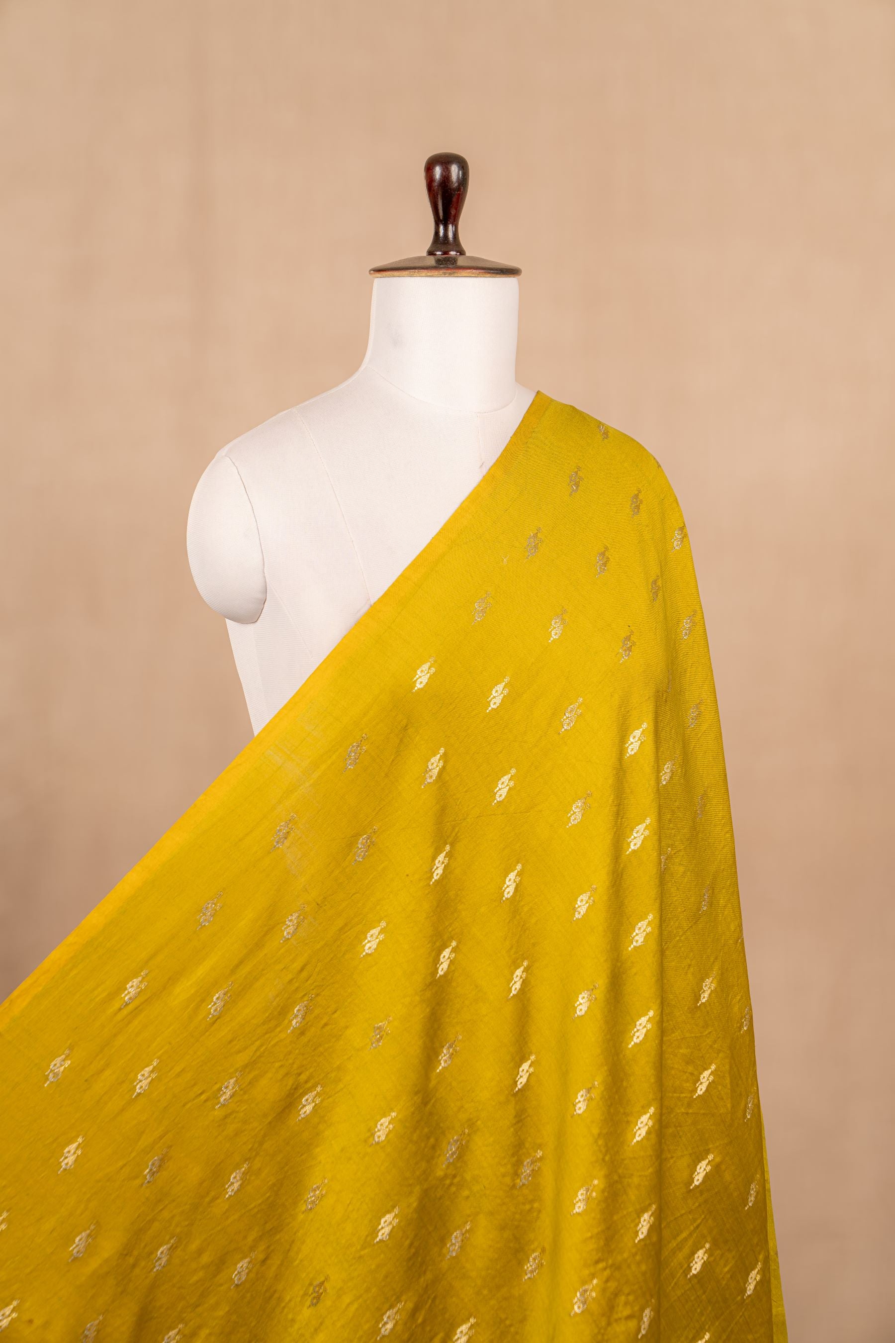 Golden Yellow Cutwork Buti Chiniya Silk Handwoven