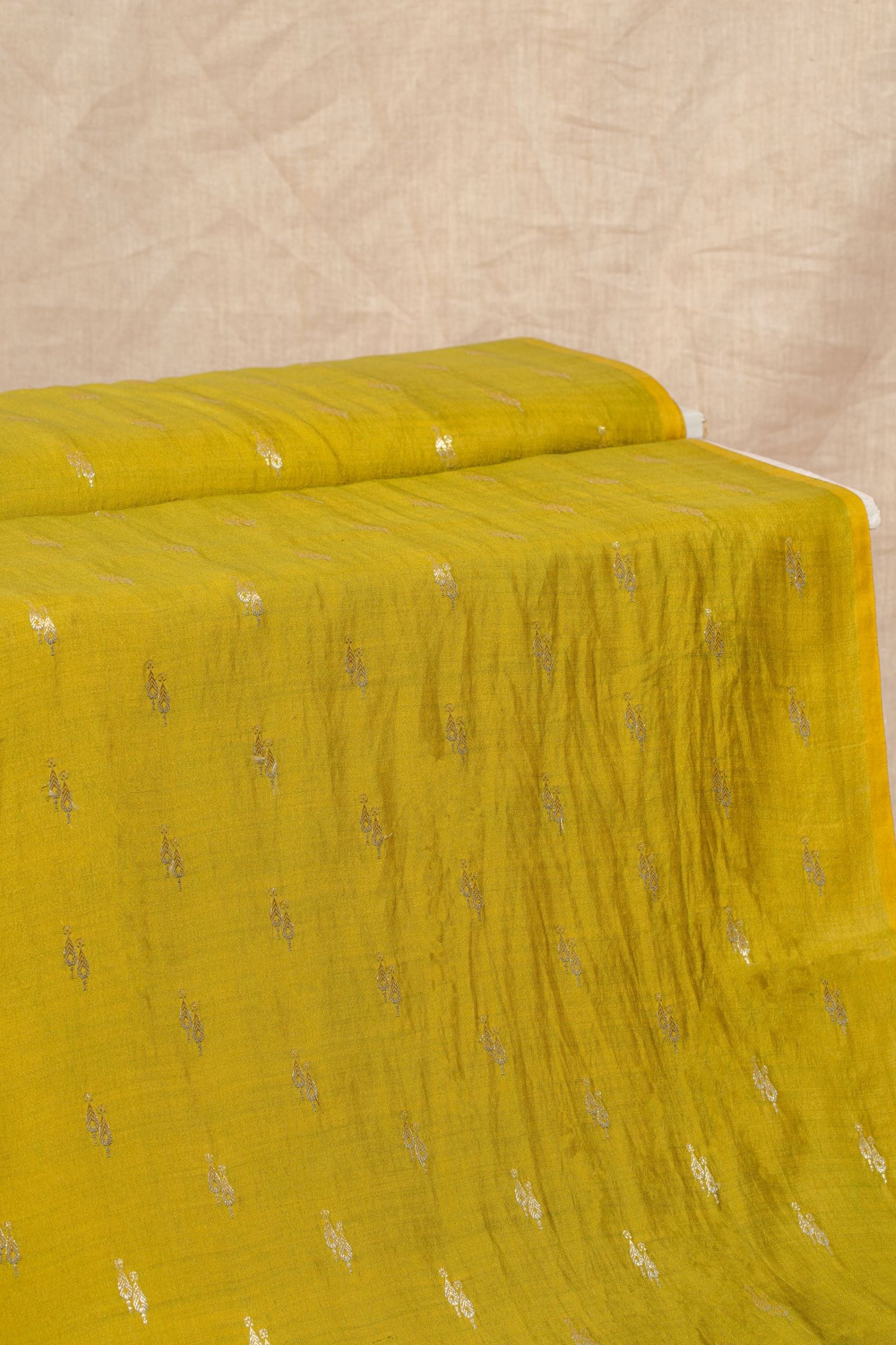 Golden Yellow Cutwork Buti Chiniya Silk Handwoven