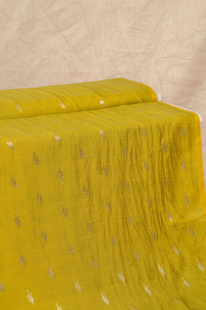 Golden Yellow Cutwork Buti Chiniya Silk Handwoven
