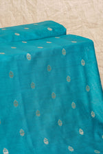 Teal Blue Cutwork Buti Chiniya Silk Handwoven