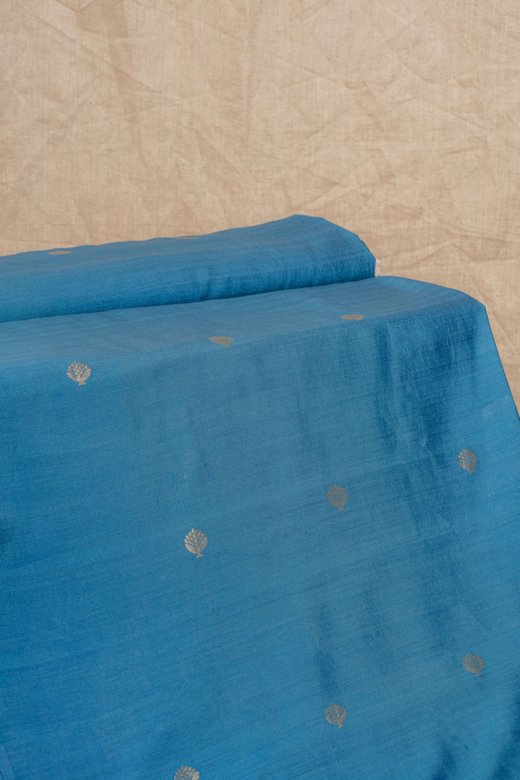 Blue Cutwork Buti Chiniya Silk Handwoven