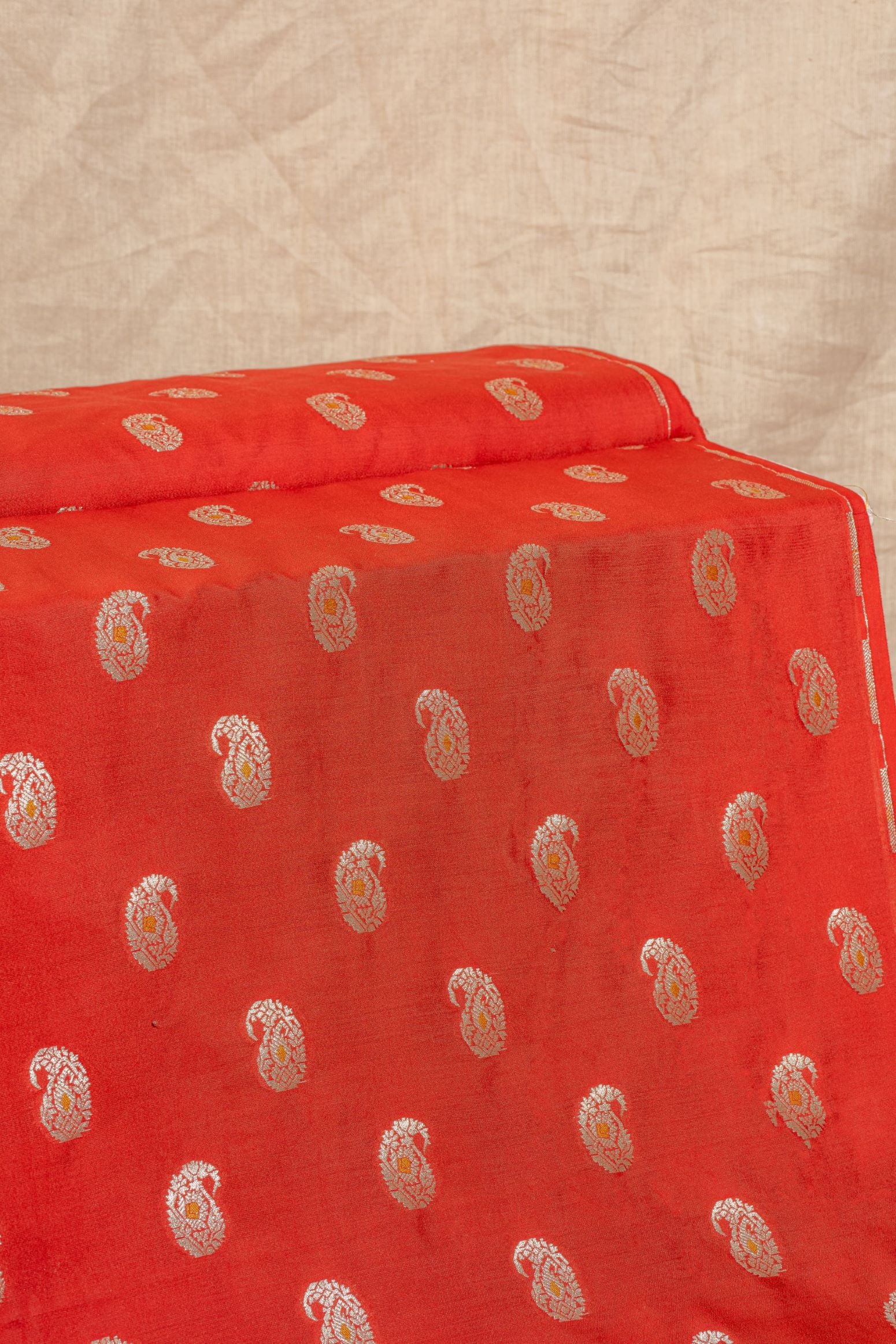Red Cutwork Buti Mulberry Silk Handwoven