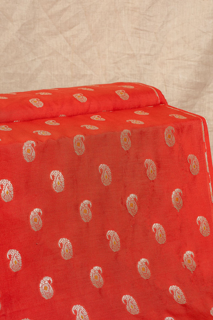 Red Cutwork Buti Mulberry Silk Handwoven