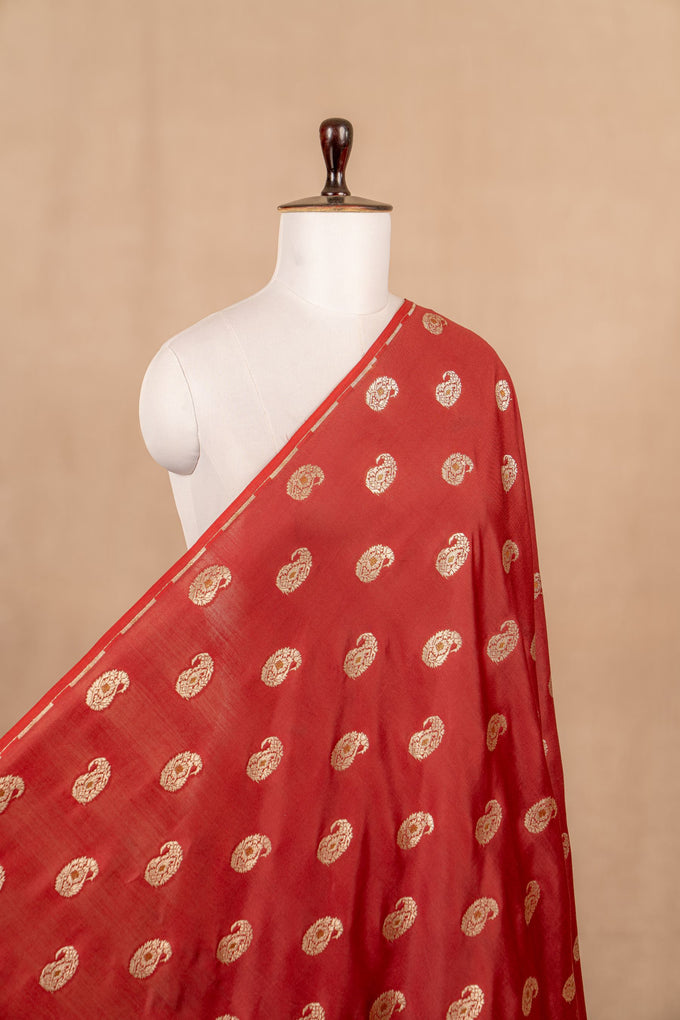 Maroon Cutwork Buti Mulberry Silk Handwoven