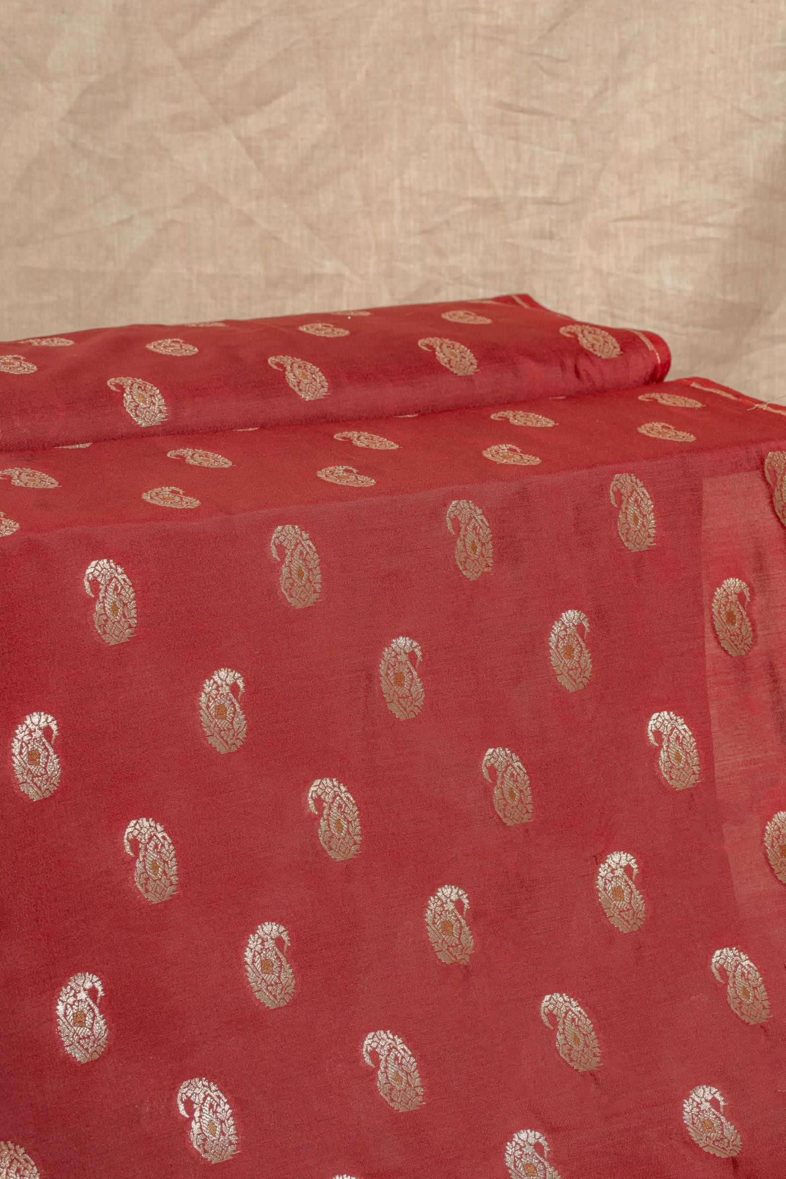 Maroon Cutwork Buti Mulberry Silk Handwoven