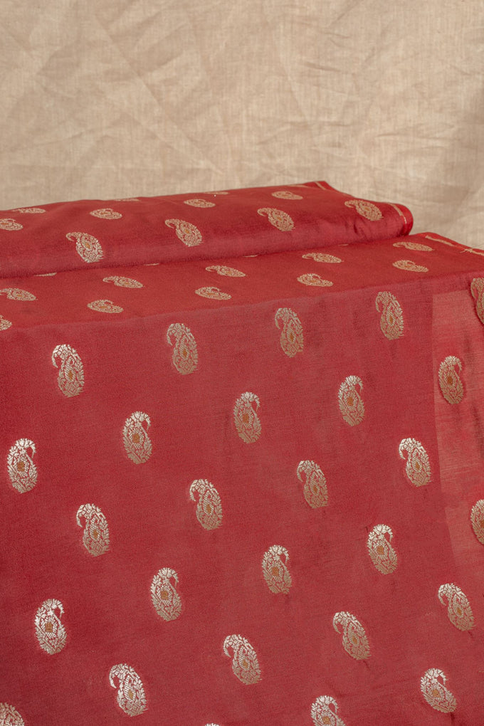 Maroon Cutwork Buti Mulberry Silk Handwoven