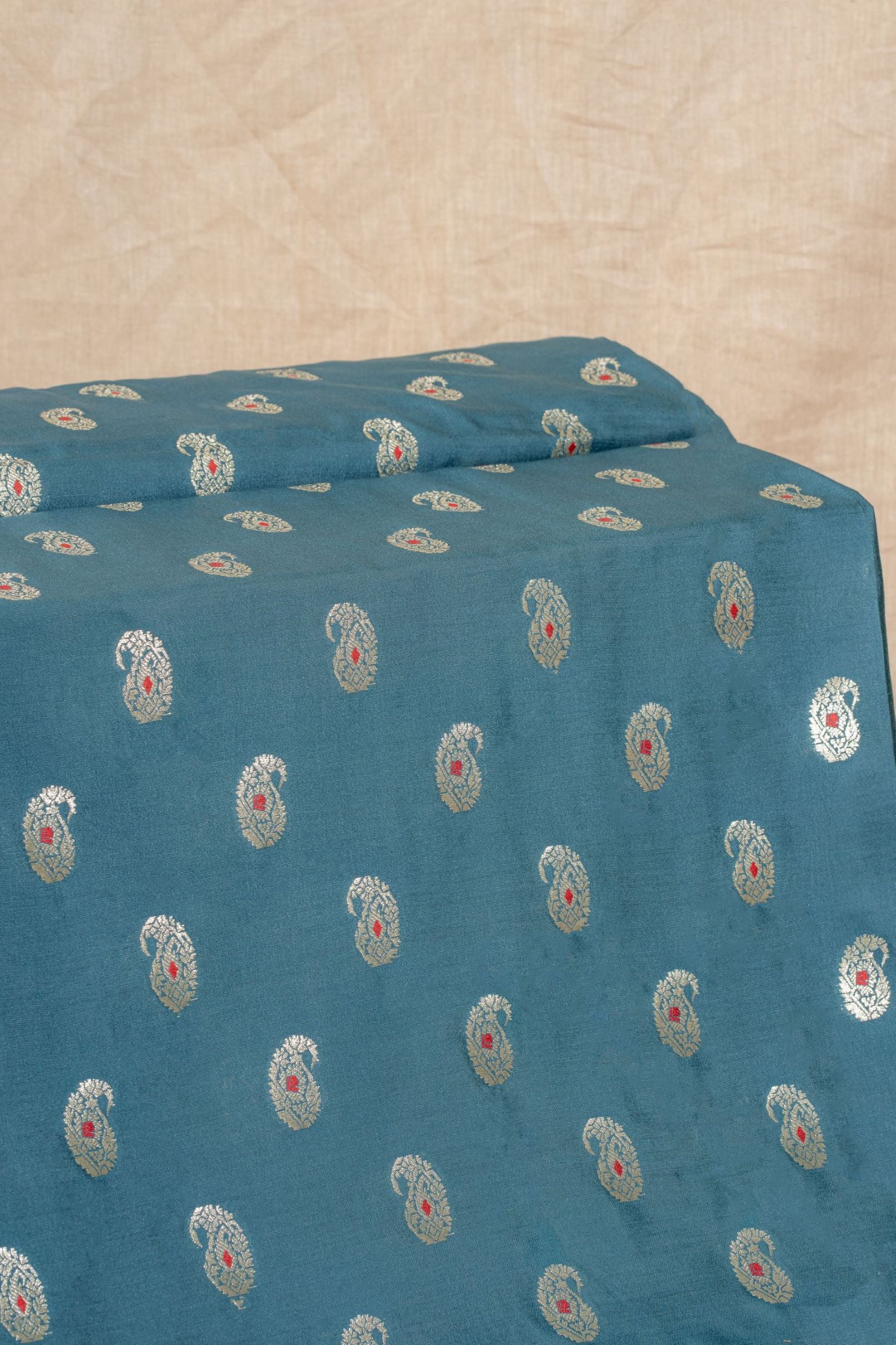Blue Cutwork Buti Mulberry Silk Handwoven