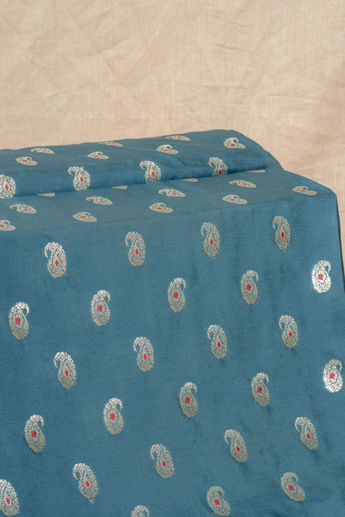 Blue Cutwork Buti Mulberry Silk Handwoven