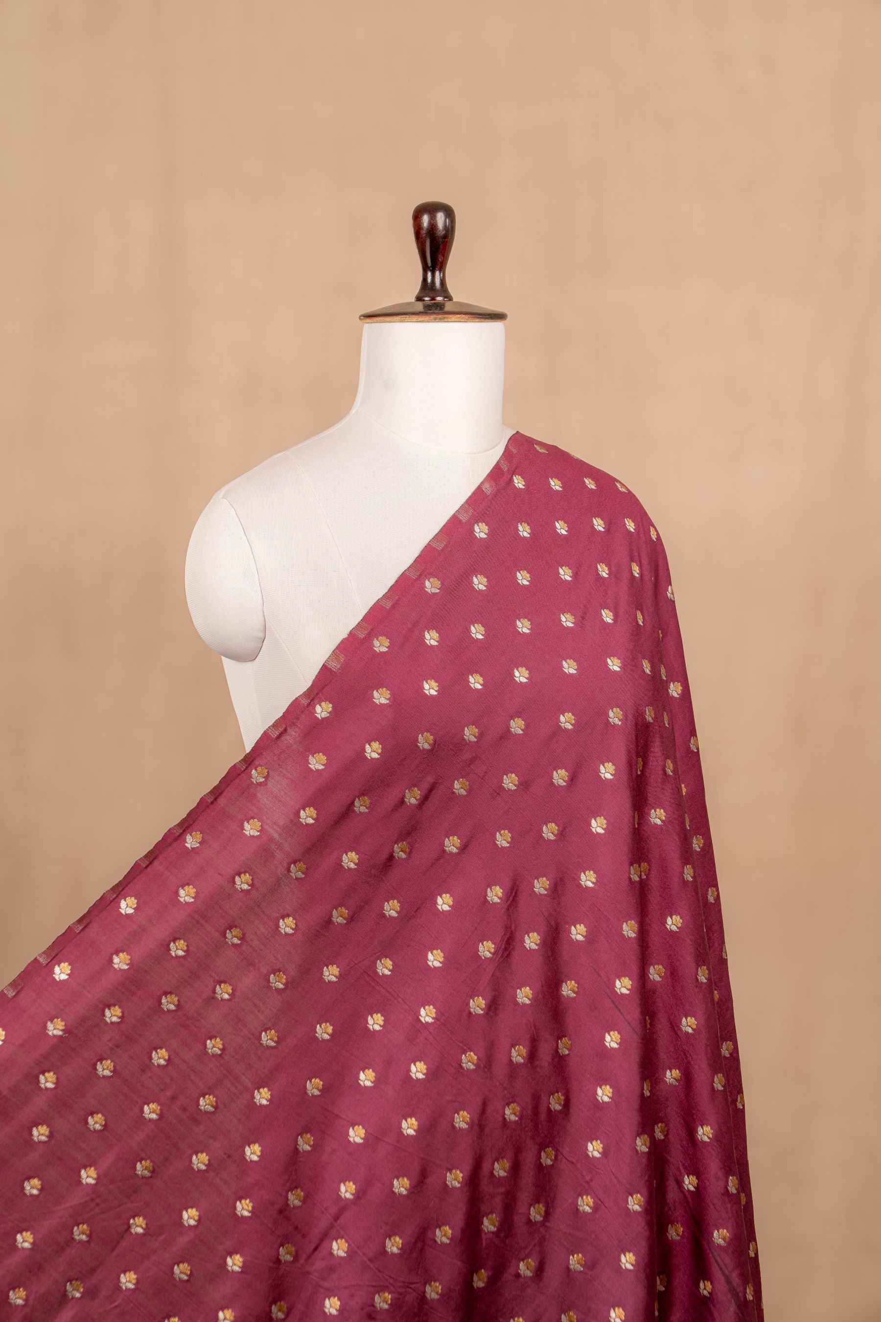 Wine Cutwork Buti Mulberry Silk Handwoven