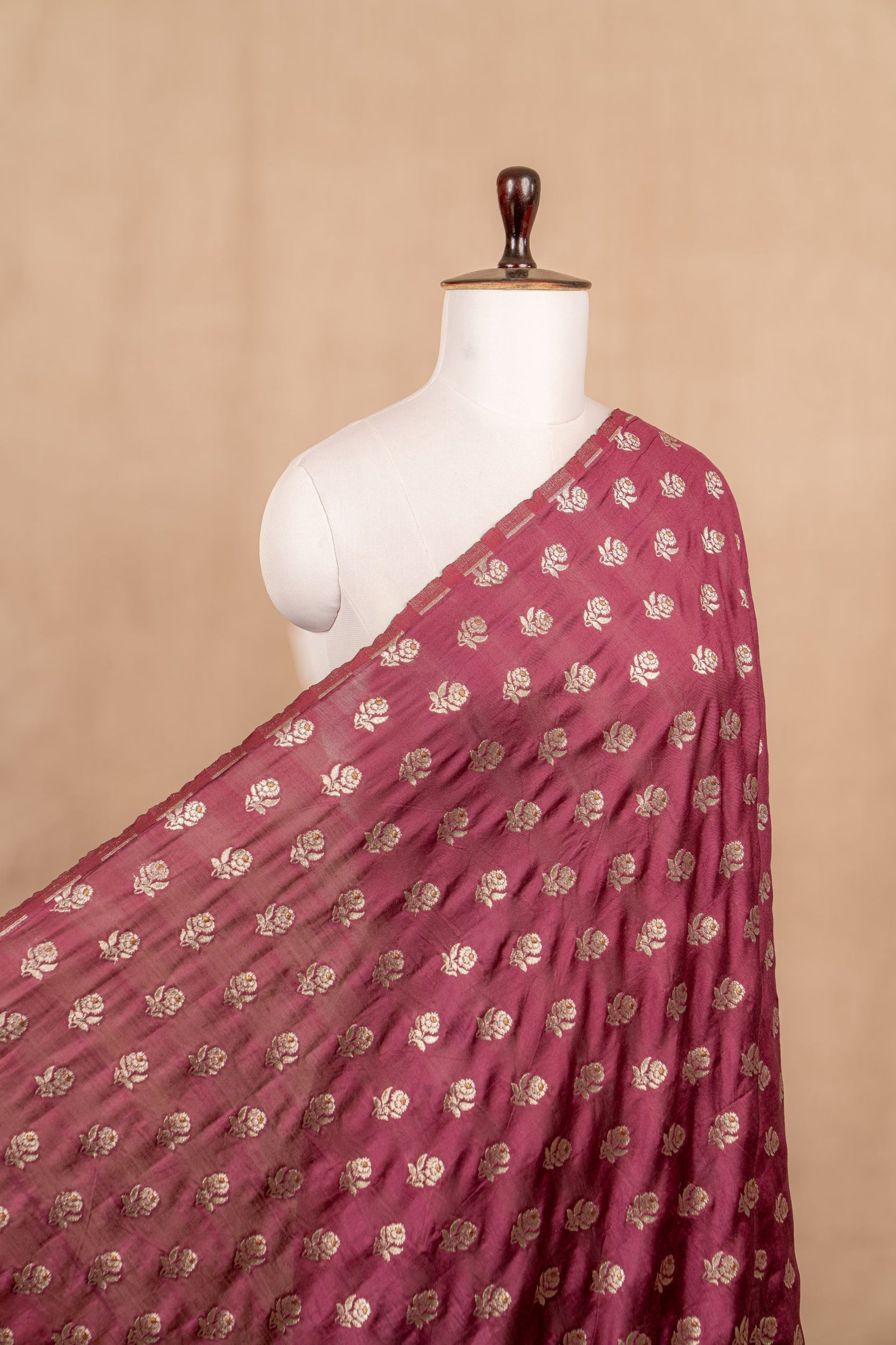 Wine Cutwork Buti Mulberry Silk Handwoven