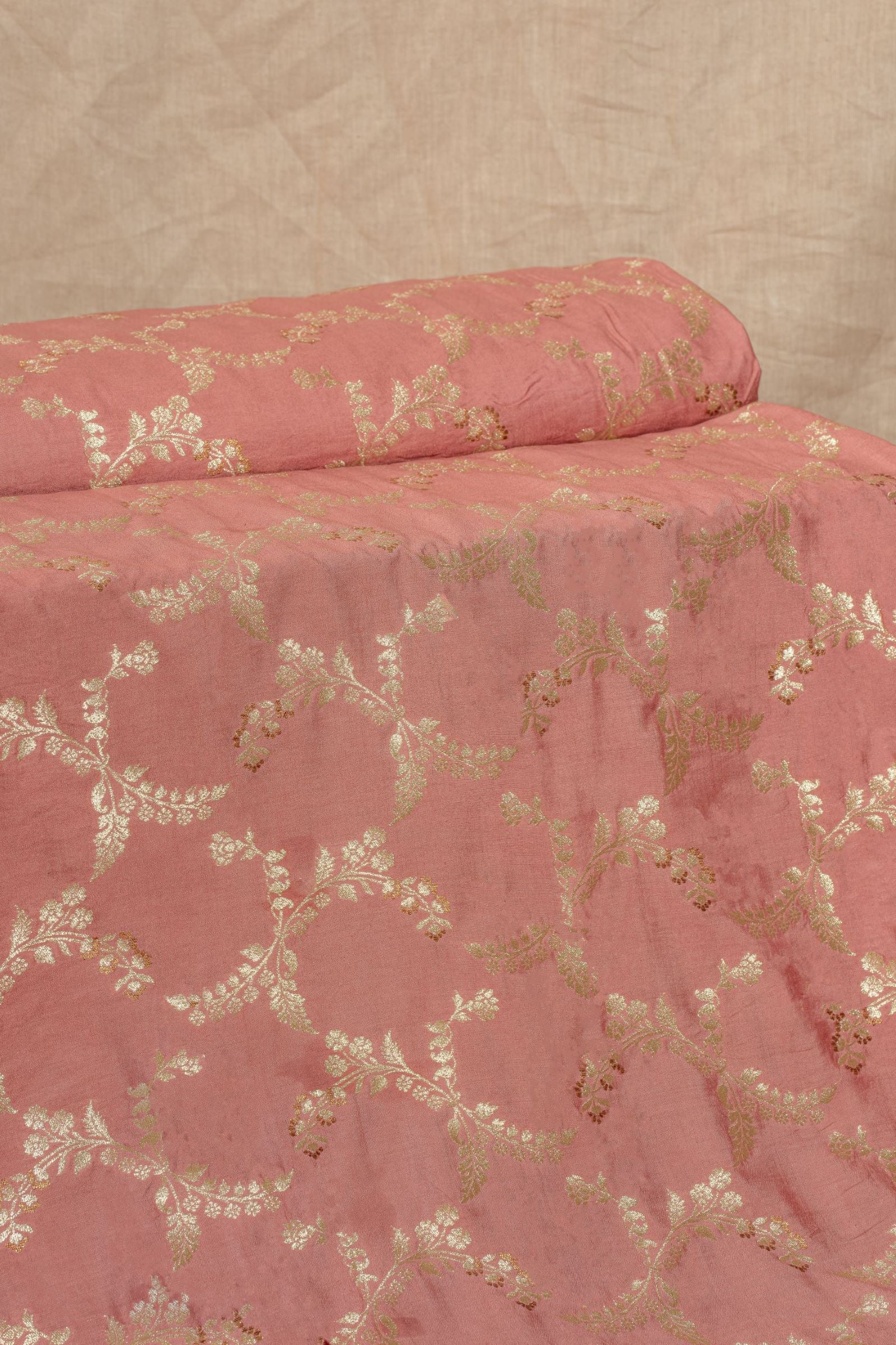 Pastal Pink Cutwork Buti Mulberry Silk Handwoven