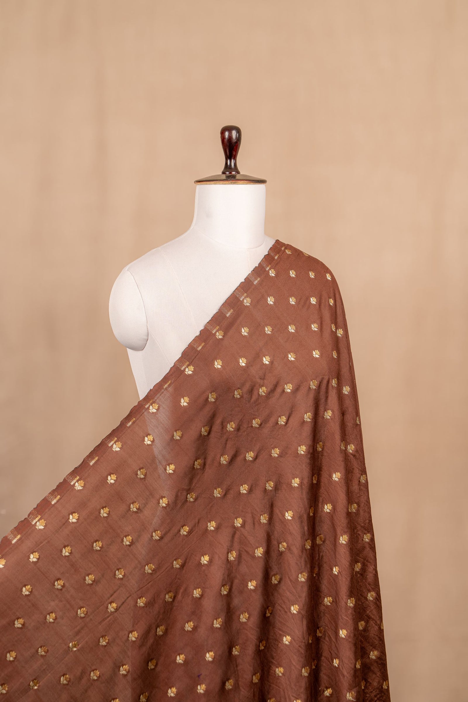 Brown Cutwork Buti Mulberry Silk Handwoven