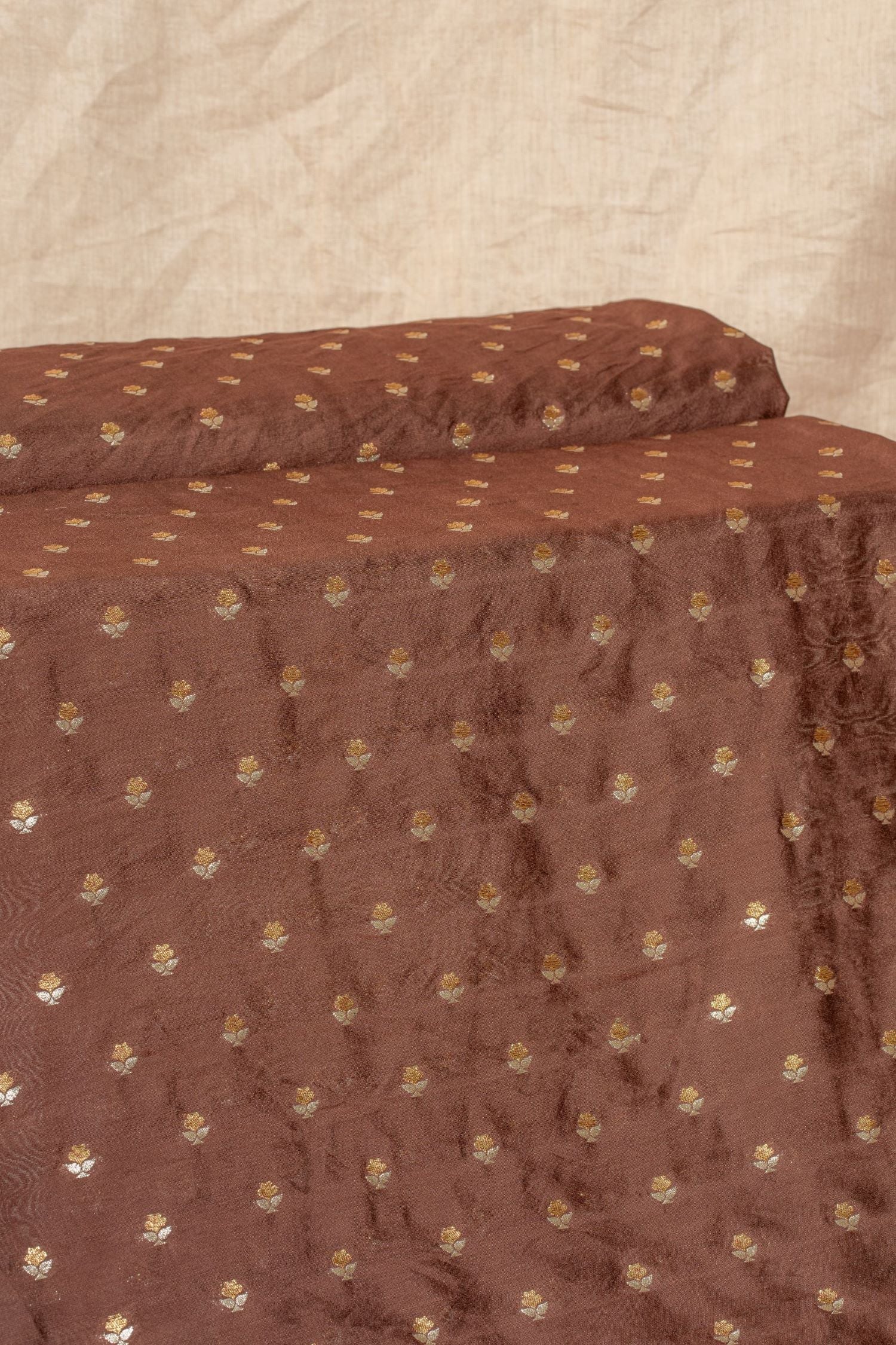 Brown Cutwork Buti Mulberry Silk Handwoven