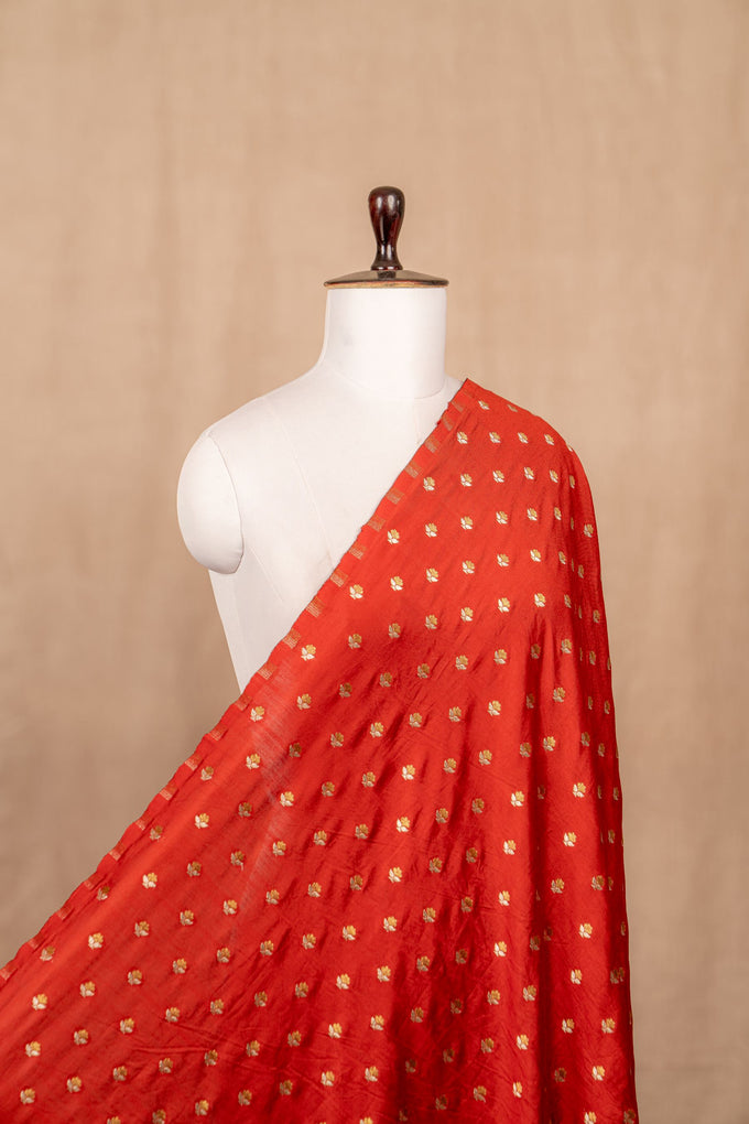 Red Cutwork Buti Mulberry Silk Handwoven
