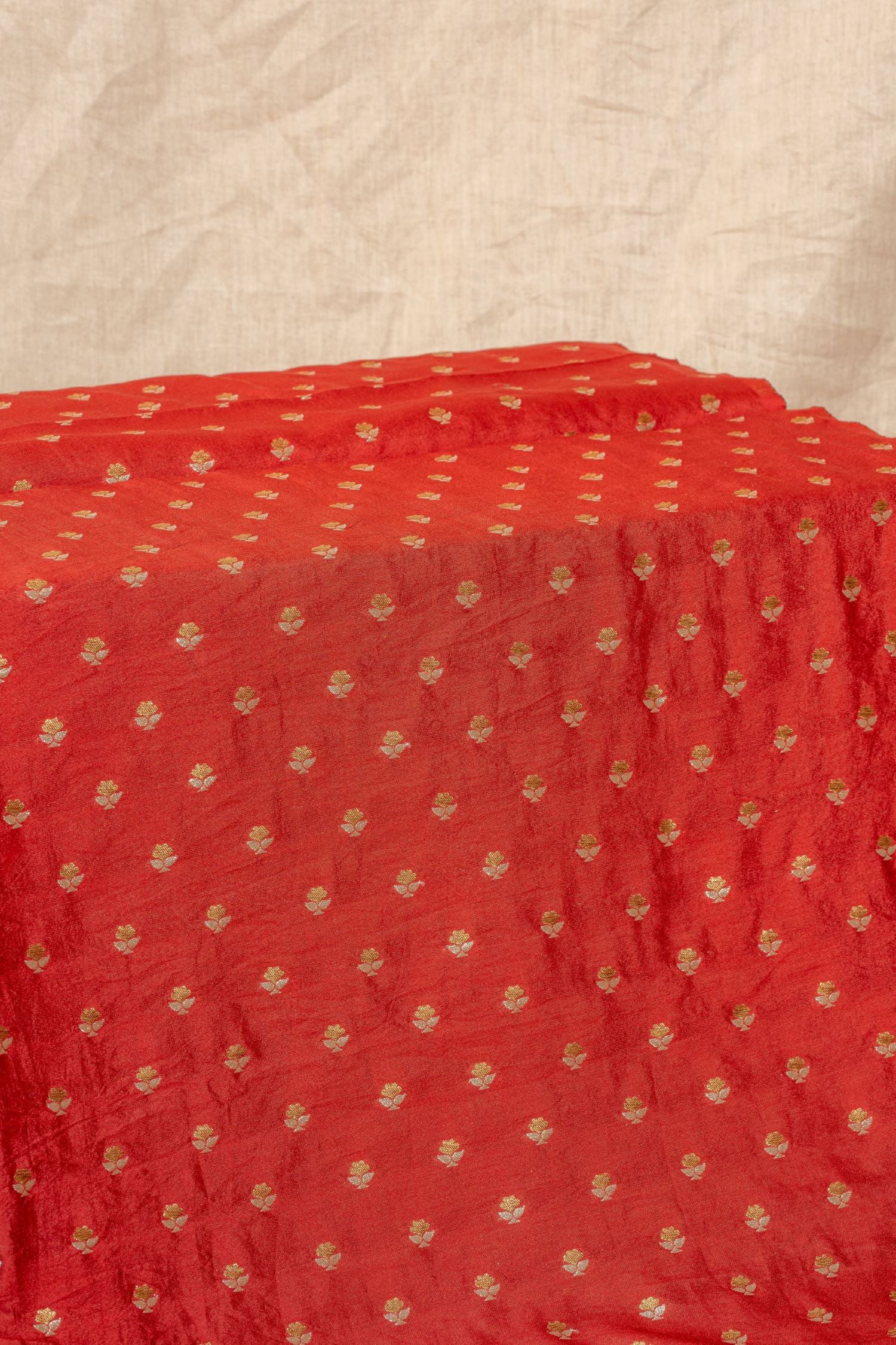 Red Cutwork Buti Mulberry Silk Handwoven
