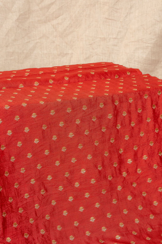 Red Cutwork Buti Mulberry Silk Handwoven