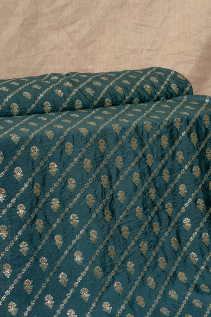 Blue Cutwork Buti Mulberry Silk Handwoven