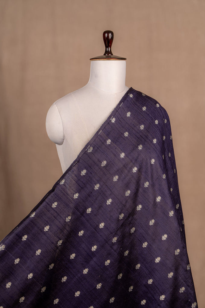 Navy Blue Cutwork Buti Raw Silk Handwoven
