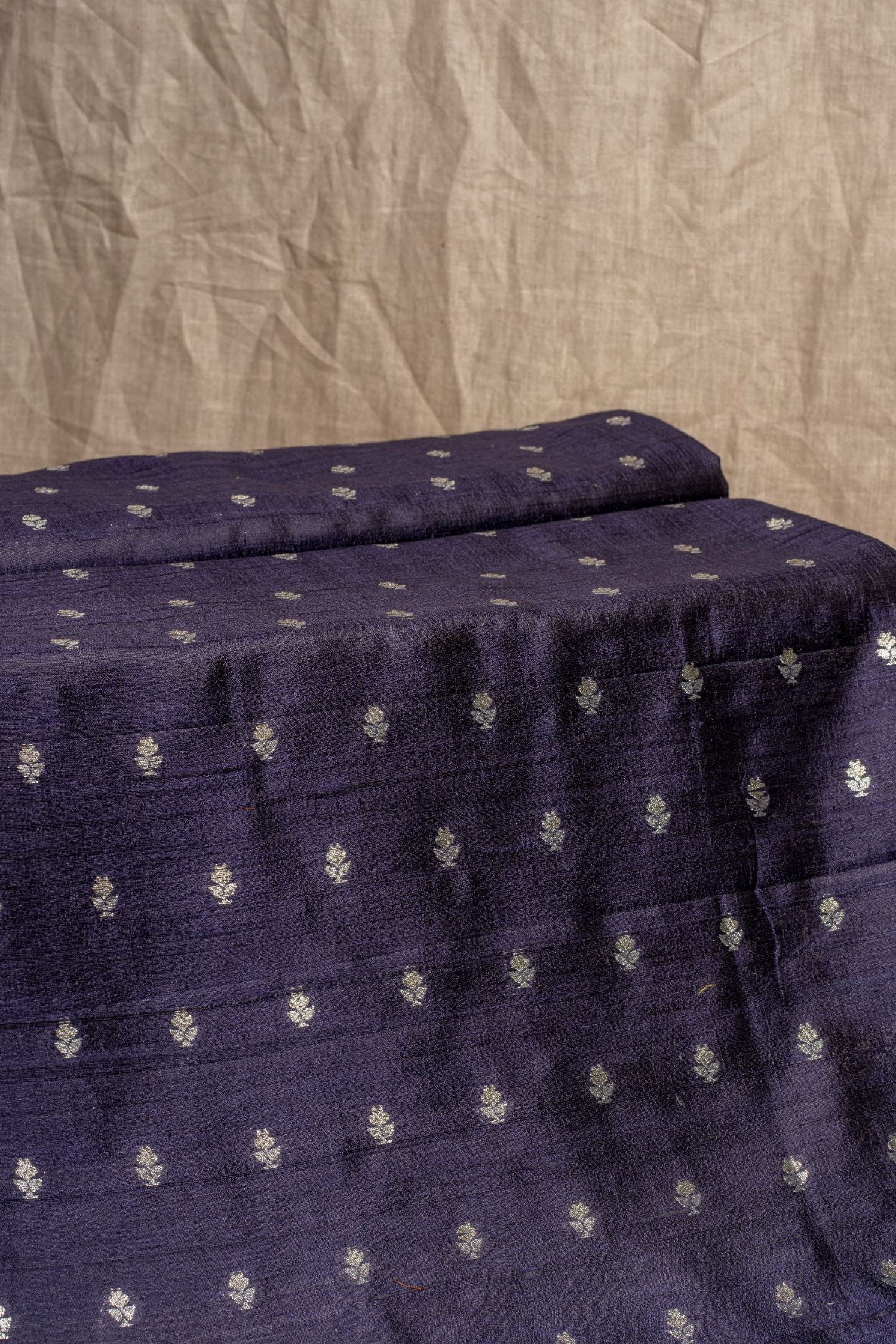 Navy Blue Cutwork Buti Raw Silk Handwoven