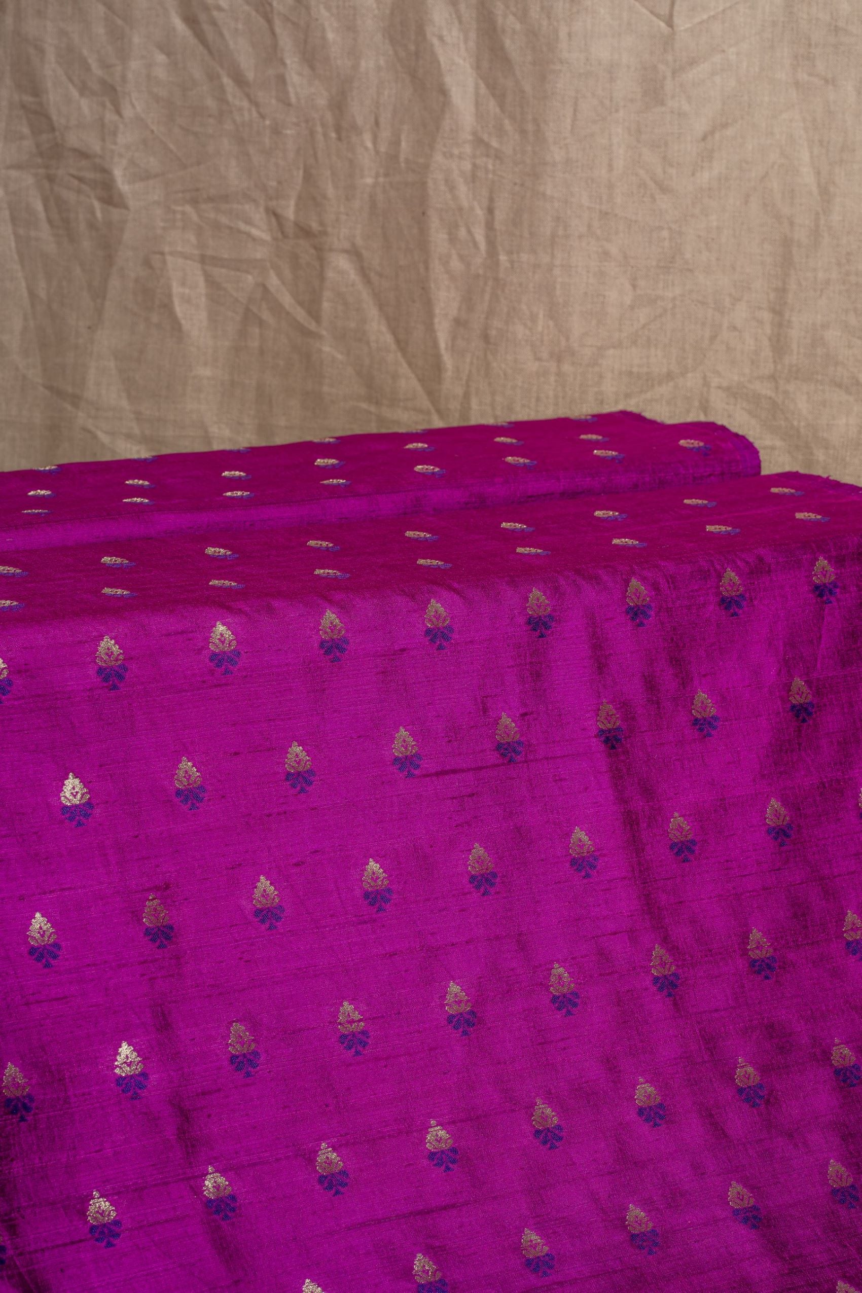 Magenta Cutwork Buti Raw Silk Handwoven