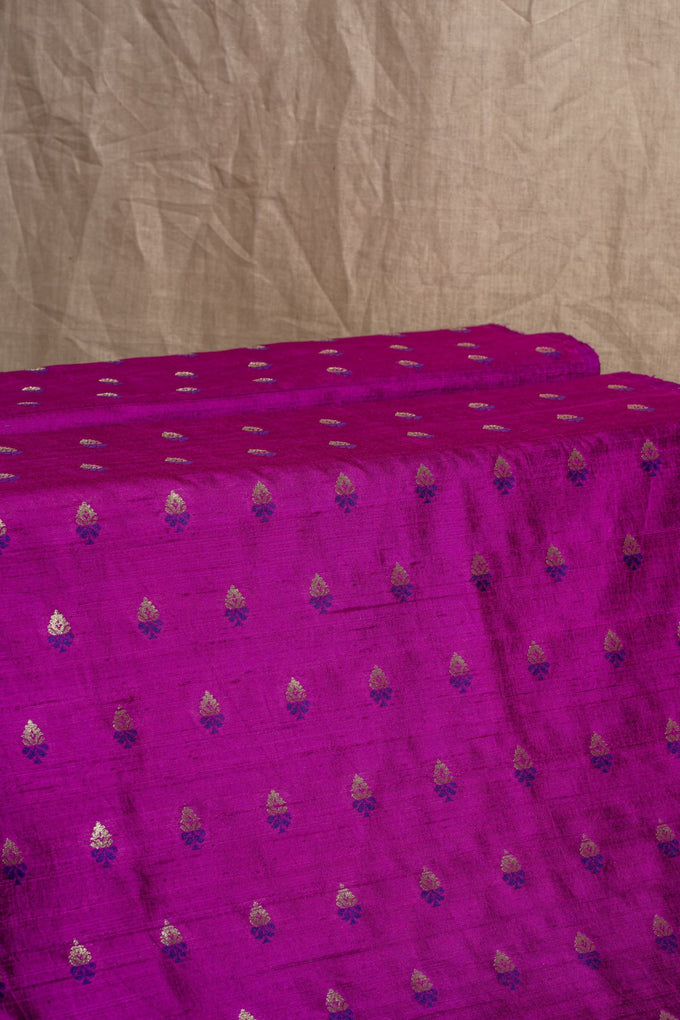 Magenta Cutwork Buti Raw Silk Handwoven