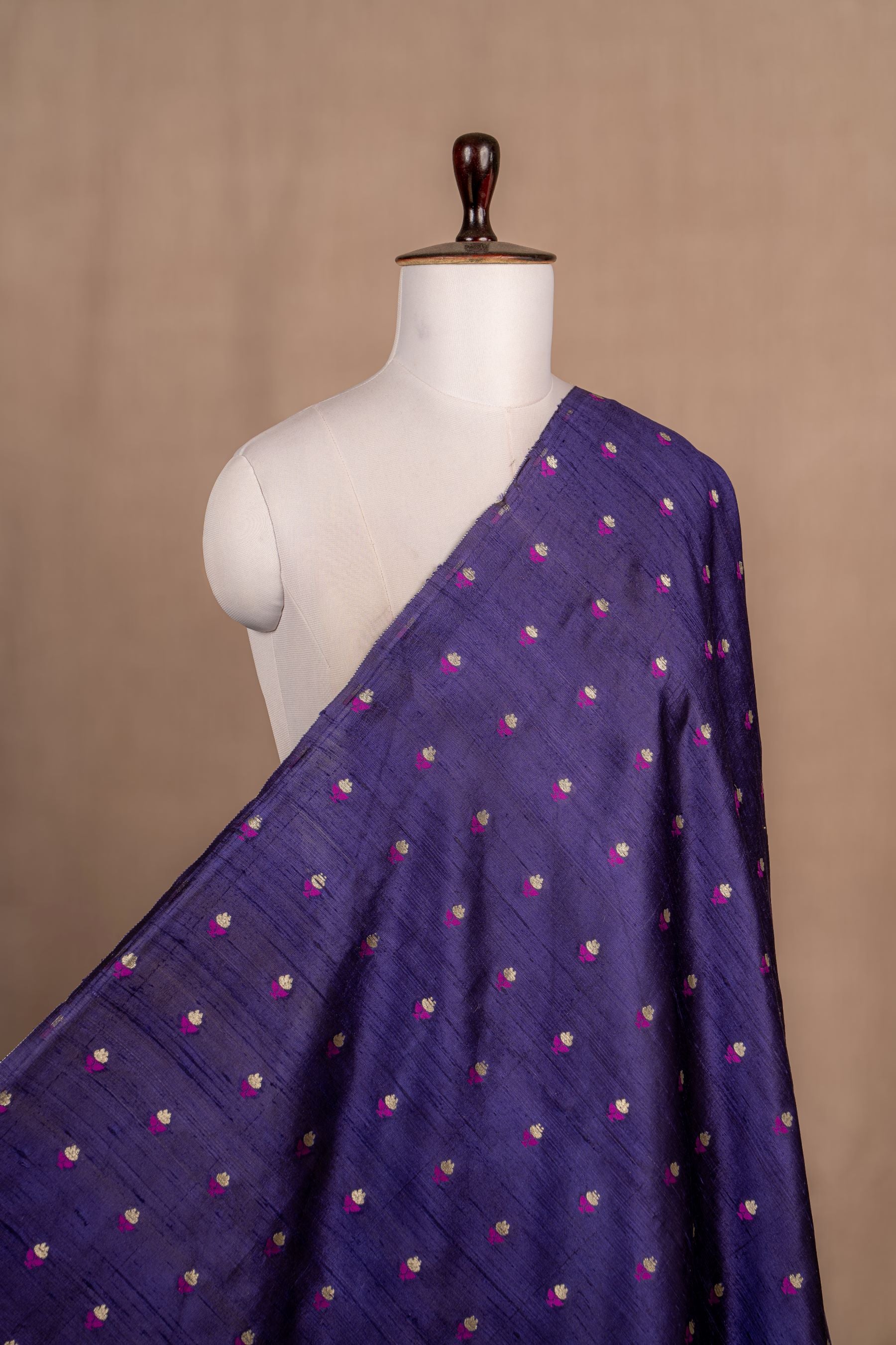 Navy Blue Cutwork Buti Raw Silk Handwoven