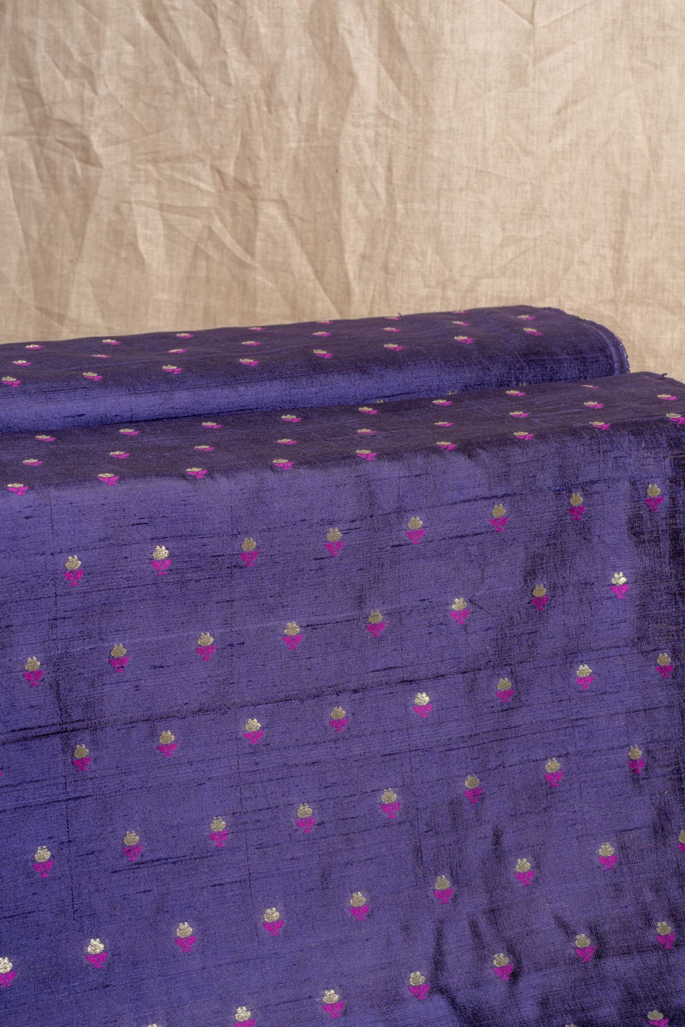 Navy Blue Cutwork Buti Raw Silk Handwoven